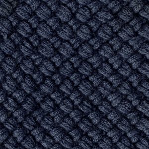 A dark navy cashmere knit swatch in a tight basketweave pattern, showcasing a dense, structured texture ideal for outerwear or accessories.